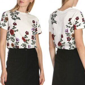 NWOT Sandro Floral Print Ivory 100% Cotton Short Sleeve Crew Tee Shirt Women's 6